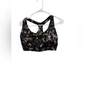Athleta Multicolor Floral Racerback Sports Bra - Black & Purple